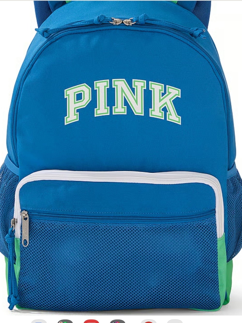 PINK Victoria's Secret Bright Blue Backpack with Green Accents